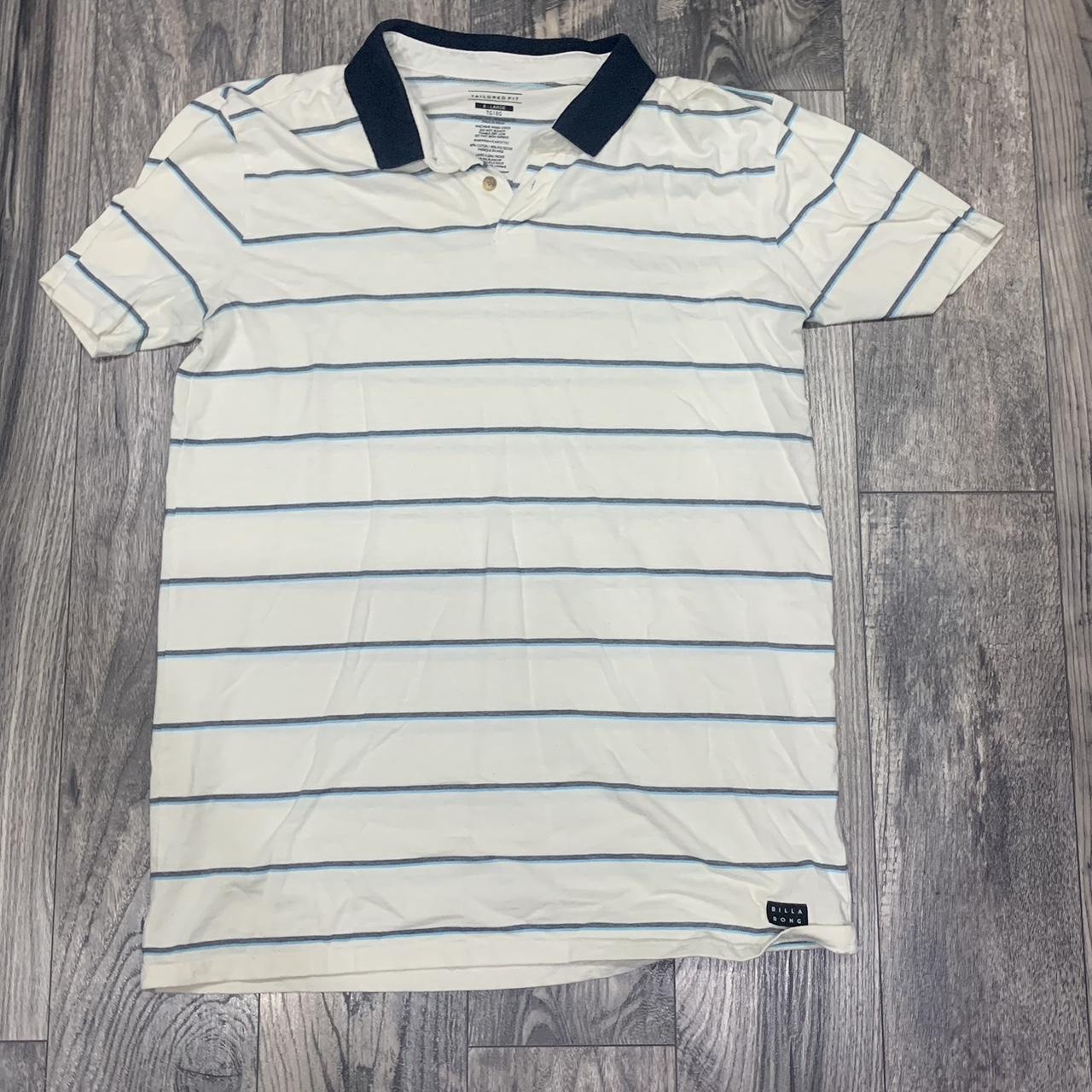 Billabong collard shirt - XL - White + Blue Striped - Depop