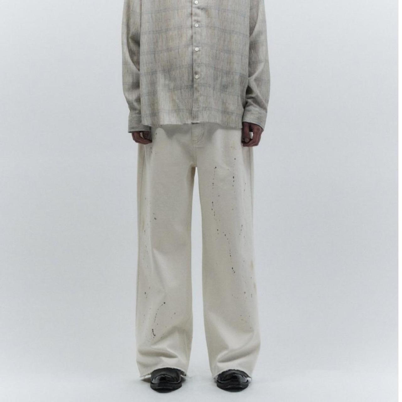 INSILENCE Cream Stained Painting Denim Pants | Depop