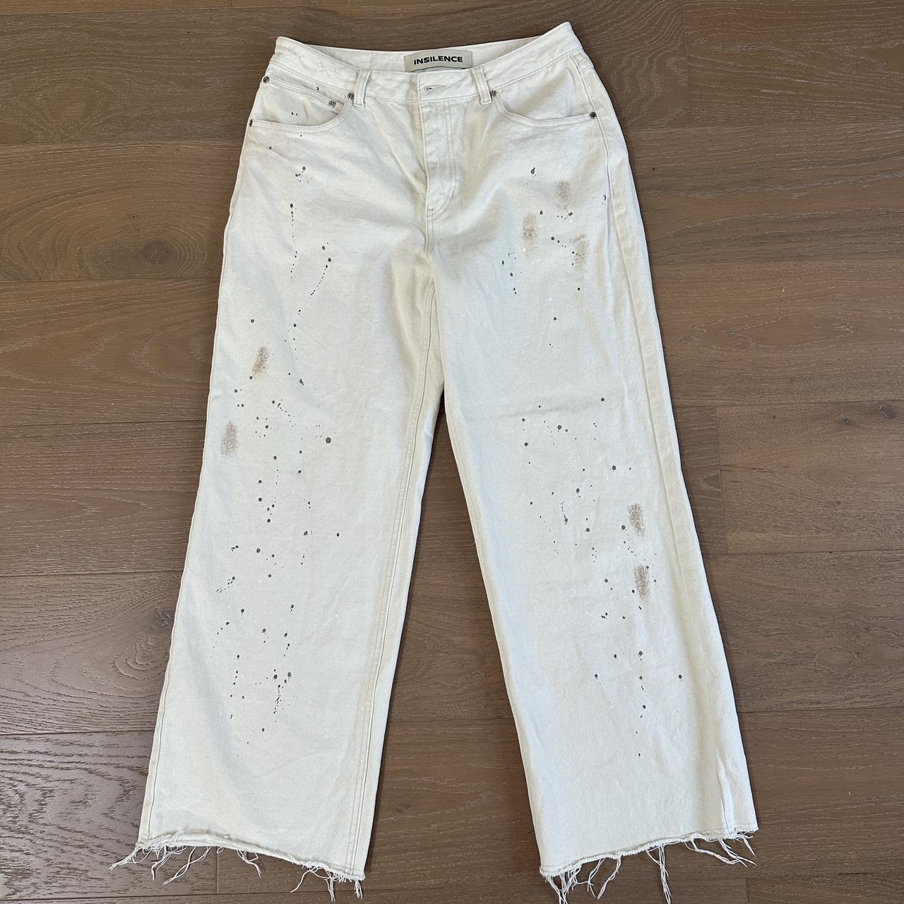 INSILENCE Cream Stained Painting Denim Pants | Depop