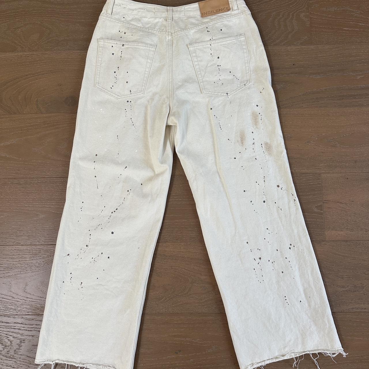 INSILENCE Cream Stained Painting Denim Pants | Depop