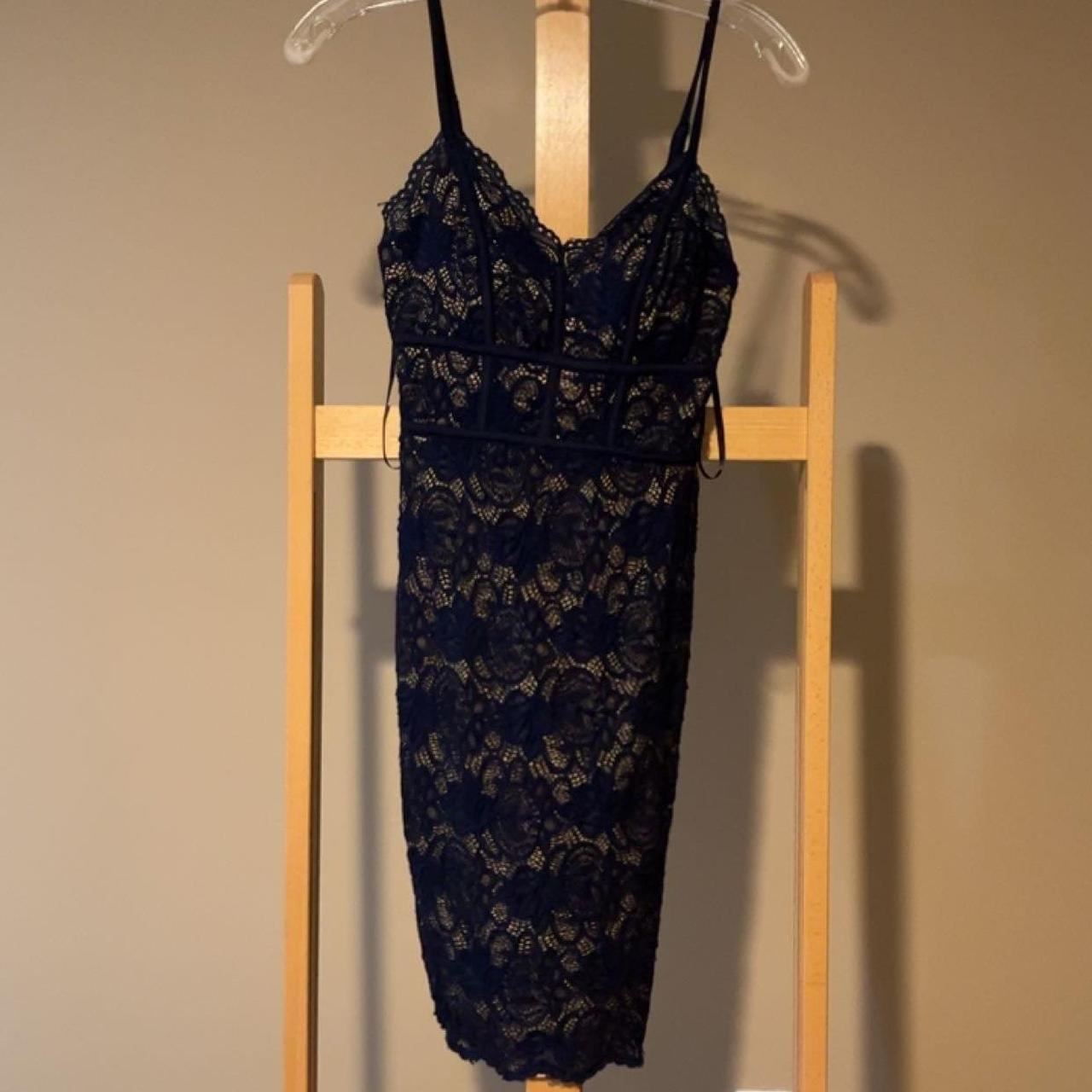 B. Darlin vintage navy blue lace dress with nude