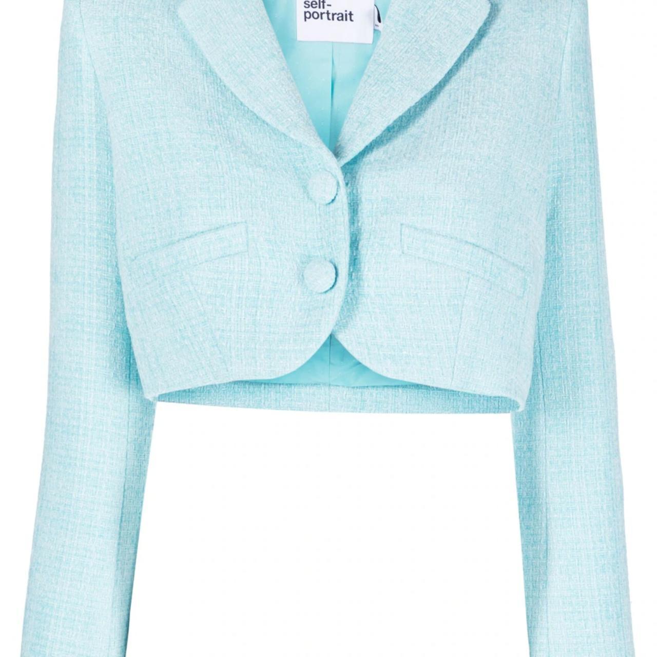 【送料&関税込】self-portrait Blue Check Cropped Jacket Bouc Blue Boucle Jacket – self-portrait-US