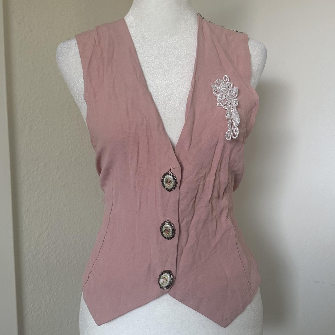 Vintage antique button vest -salmon coral pink... - Depop