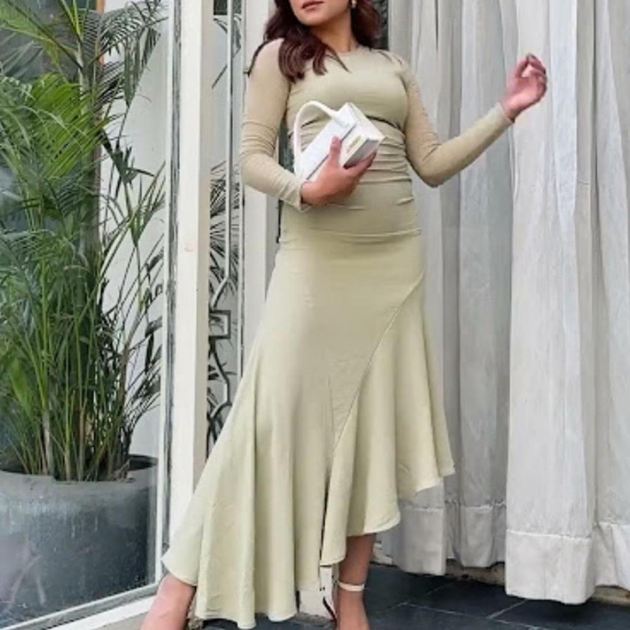 ZARA NEW WOMAN SS24 KHAKI DRAPED MIDI DRESS | Depop