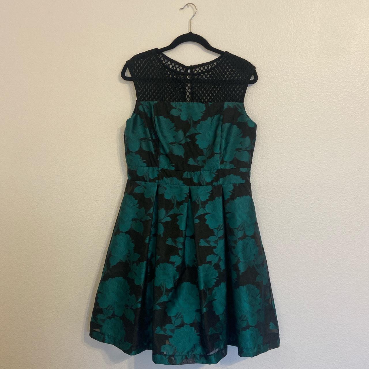 Julia Jordan black & green floral, mesh accent... - Depop