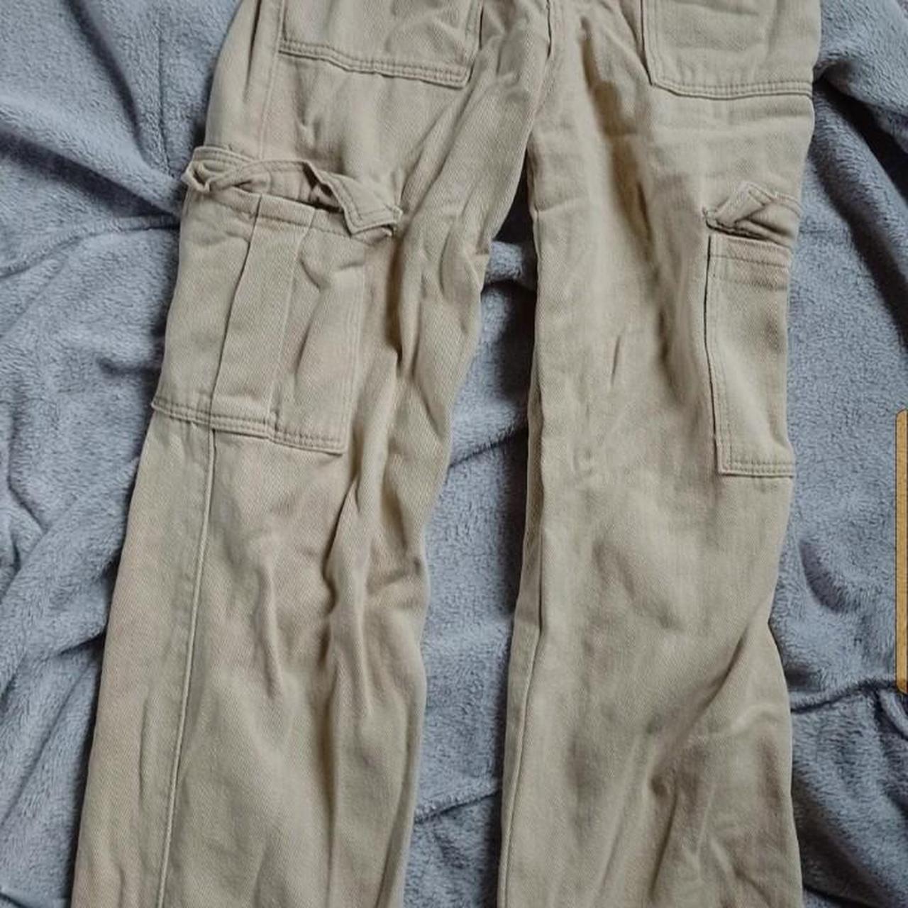 Beige Cargo Trousers Pants Has Belt Holes Straight Leg - Depop