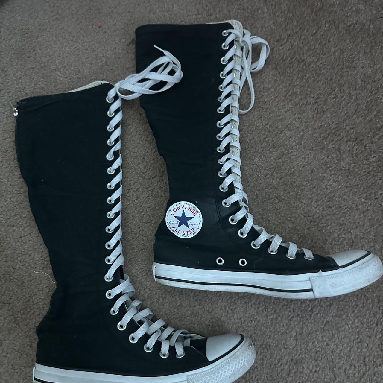 black knee high converse women size 8.5 well worn... - Depop