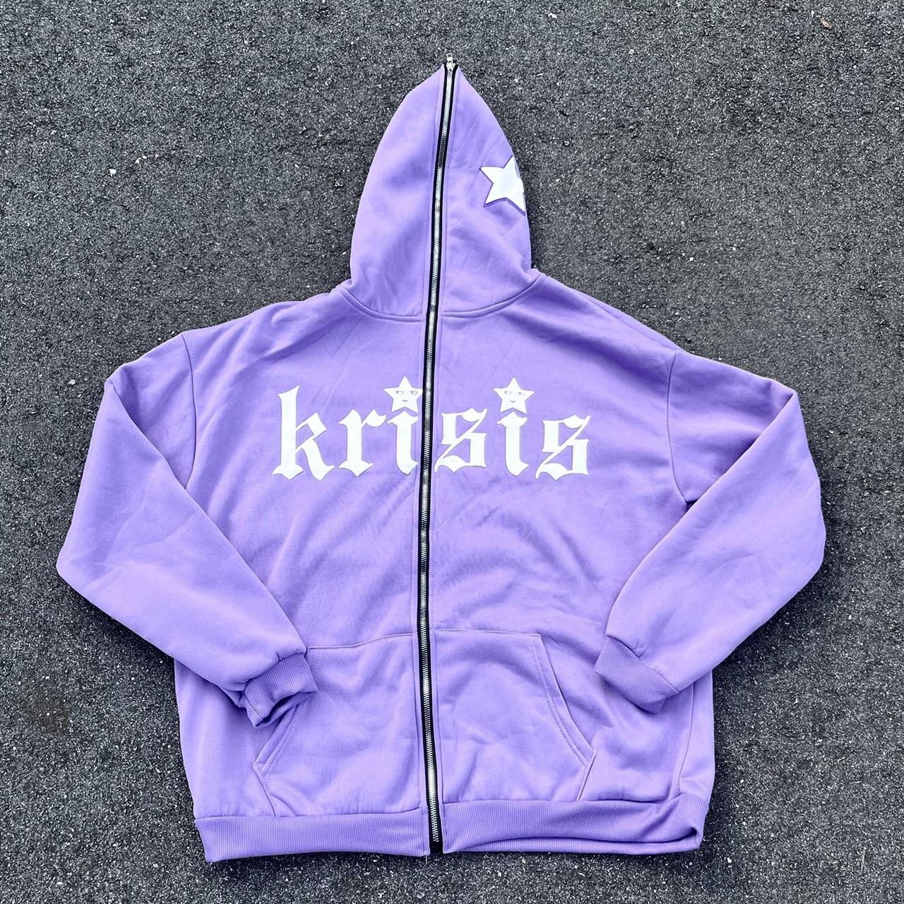 White & purple graphic zip up hoodie Details -size | Depop