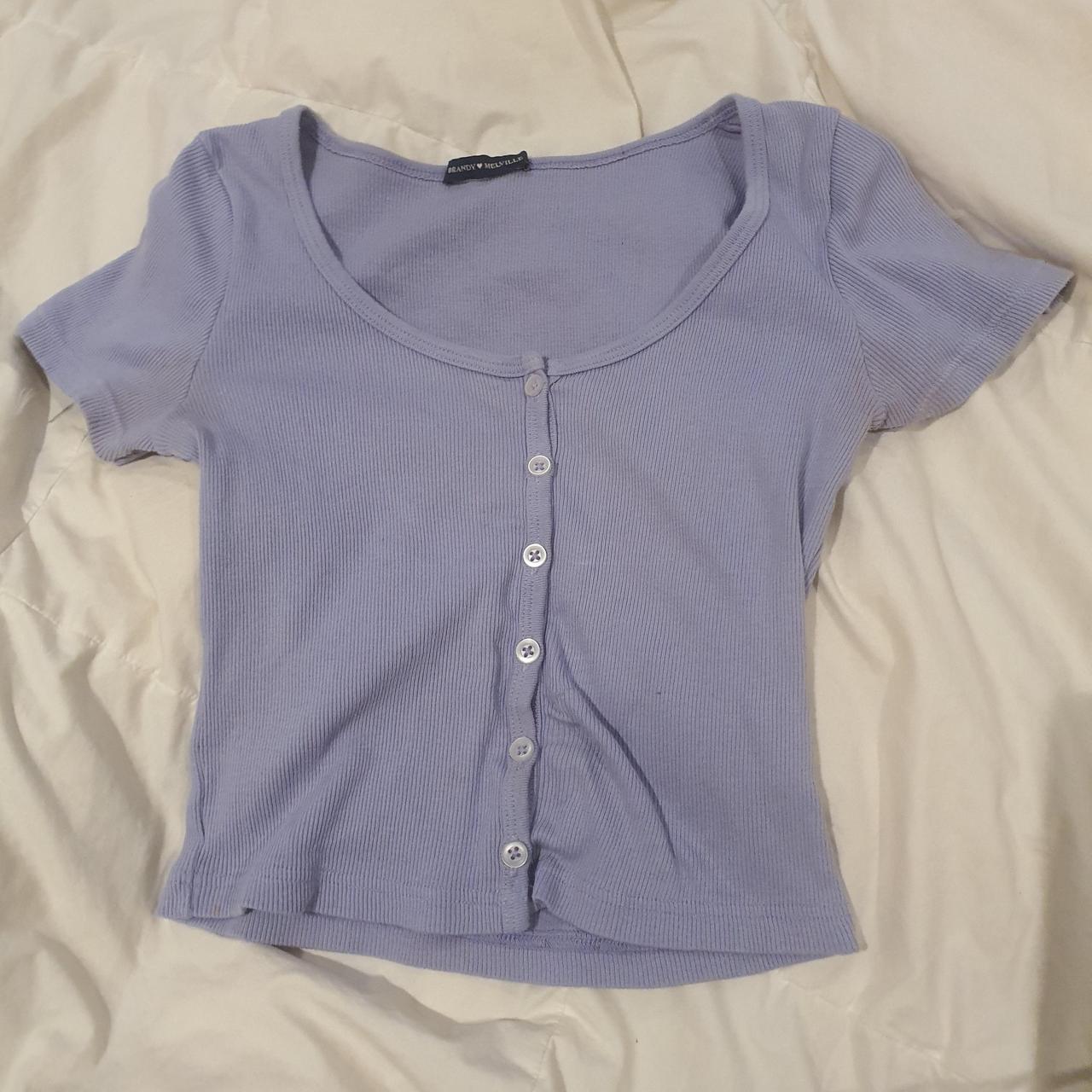XS purple/lilac brandy melville button up crop top... Depop