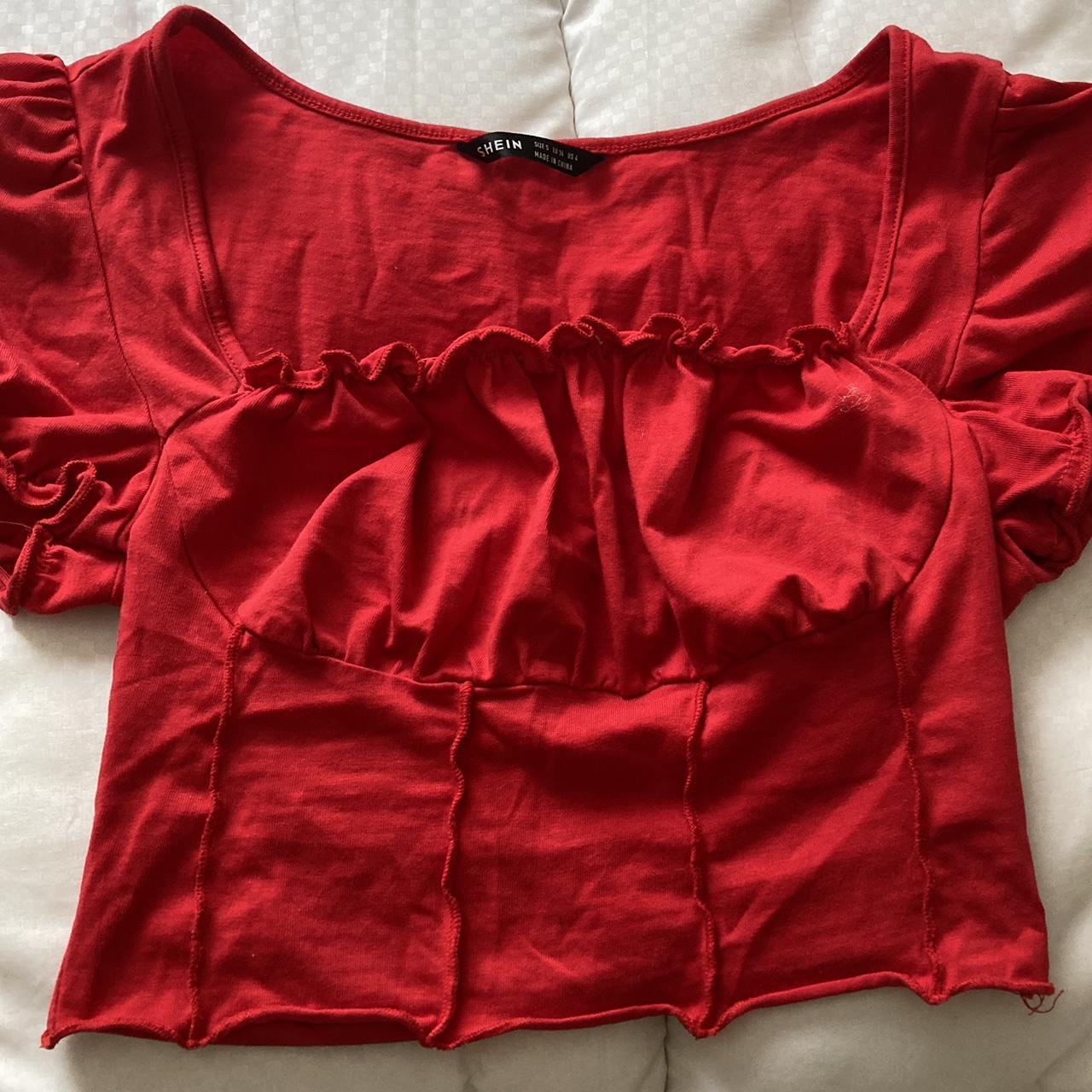 shein ruched red crop top flattering red shein crop... - Depop