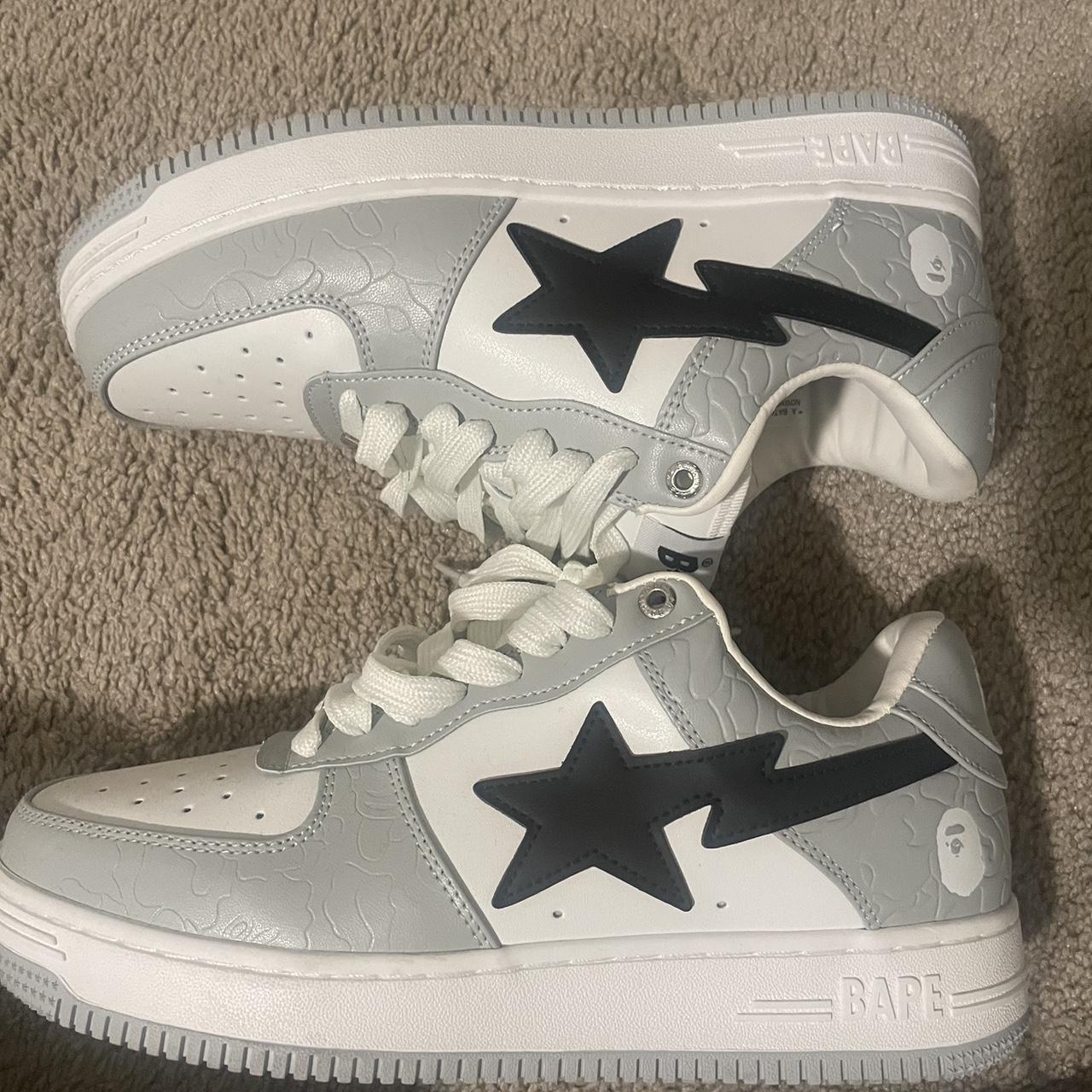 white and grey bapestas r3p$ but worn them a couple... - Depop