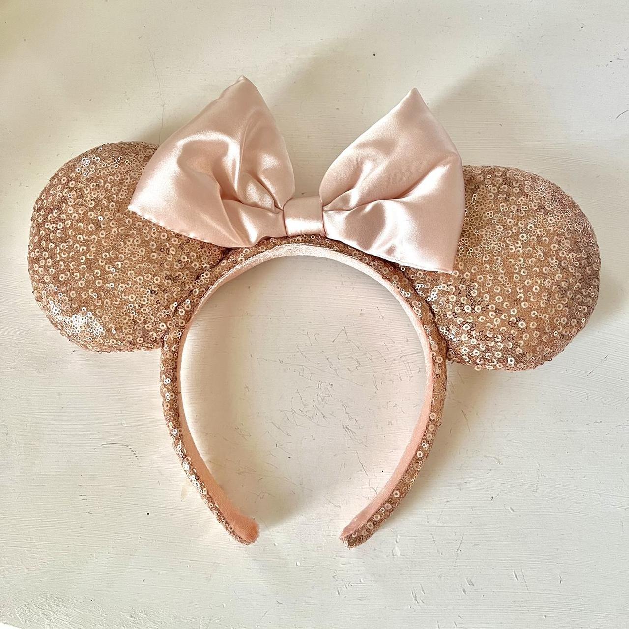 DISNEY pink/rose gold sequin minnie ears headband... - Depop