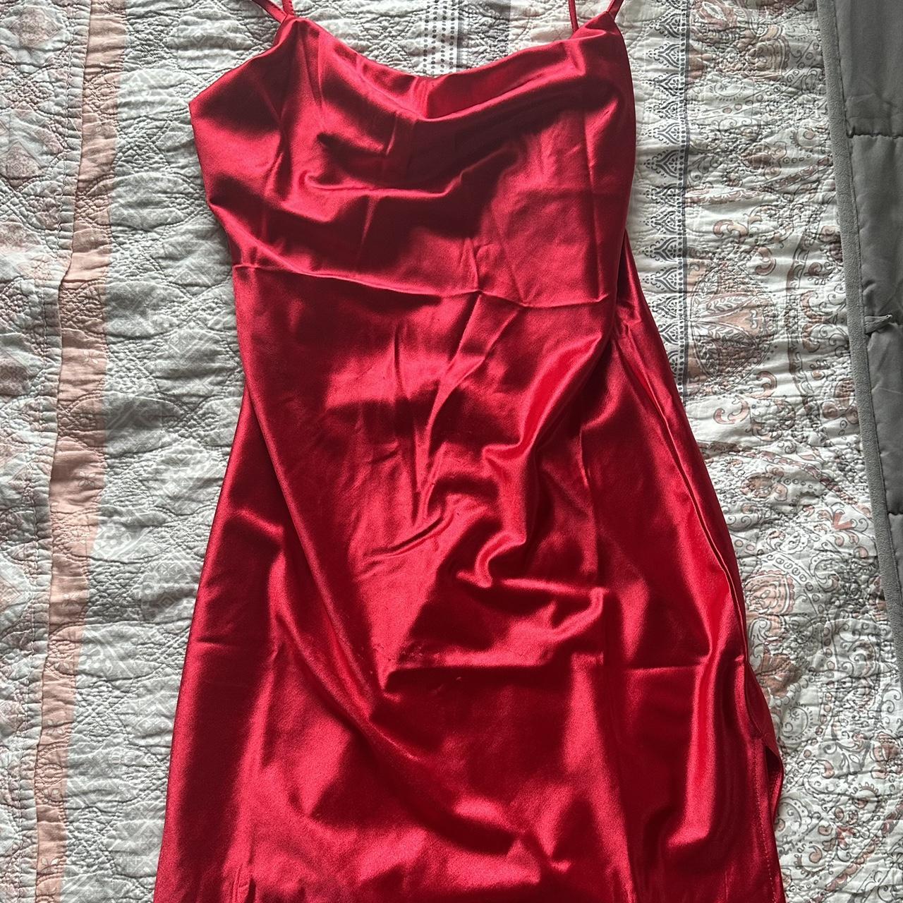 Spaghetti strap satin rose-red dress. This dress is... - Depop