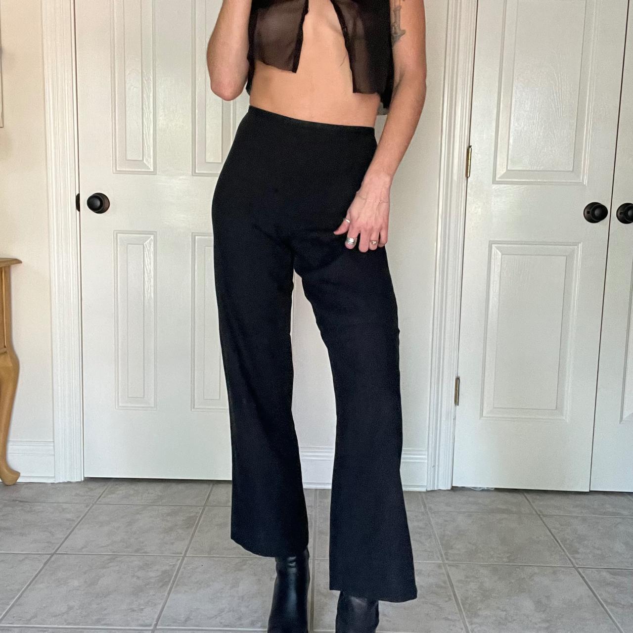 Black straight-leg-trousers-womens - Depop