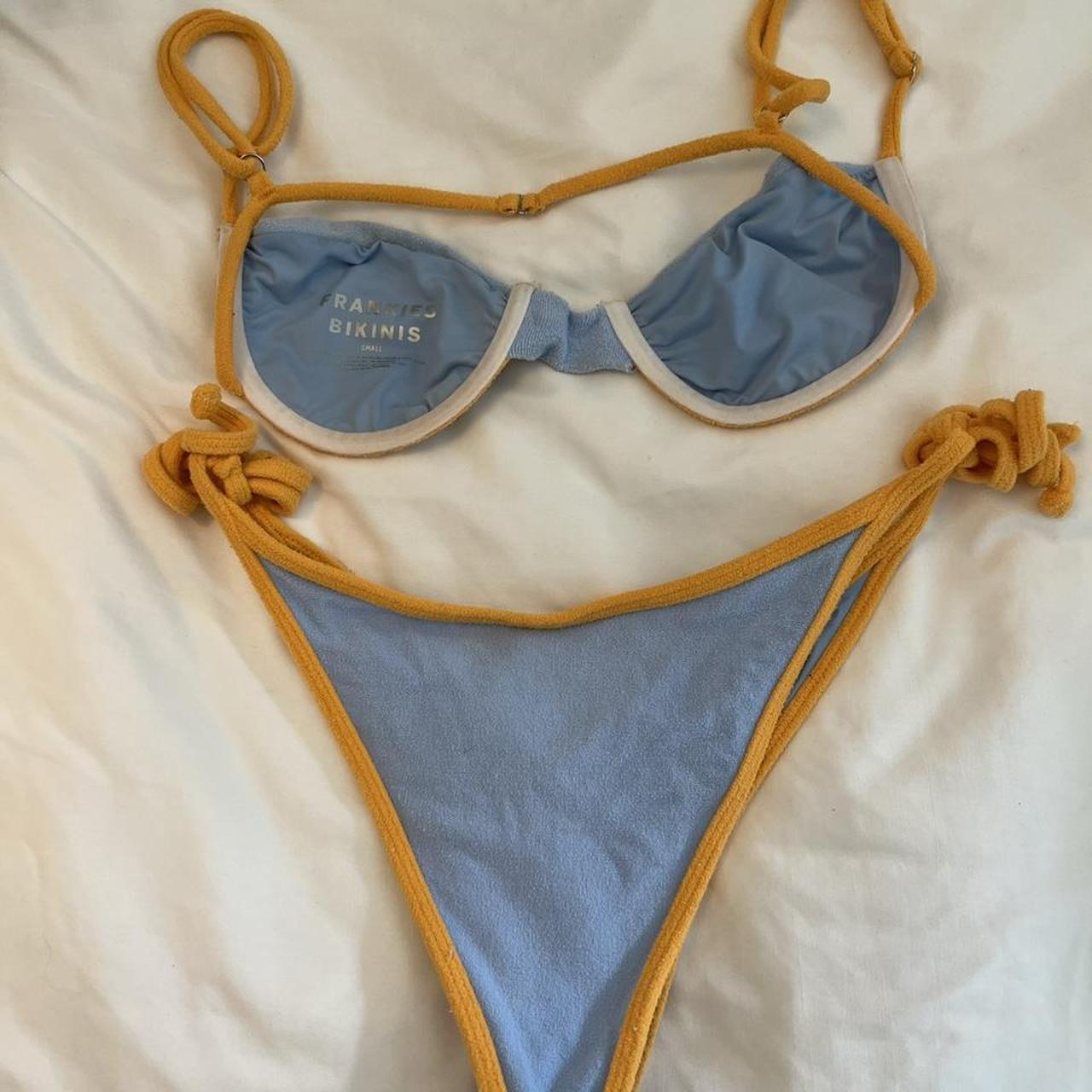 Frankies Bikinis Women's Blue and Orange Bikinisandtankinisets Depop