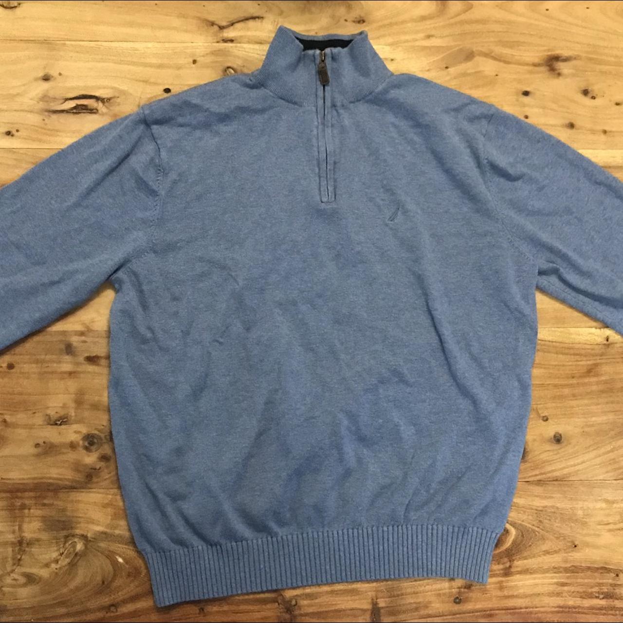 Nautica Blue Quarter-Zip Turtle Neck Jumper... - Depop