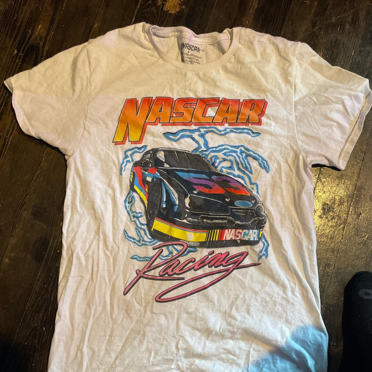 White Nascar T-Shirt #nascar #graphic #tshirt stain... - Depop