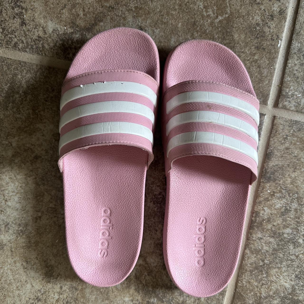 Baby pink adidas slides size 7 - Depop