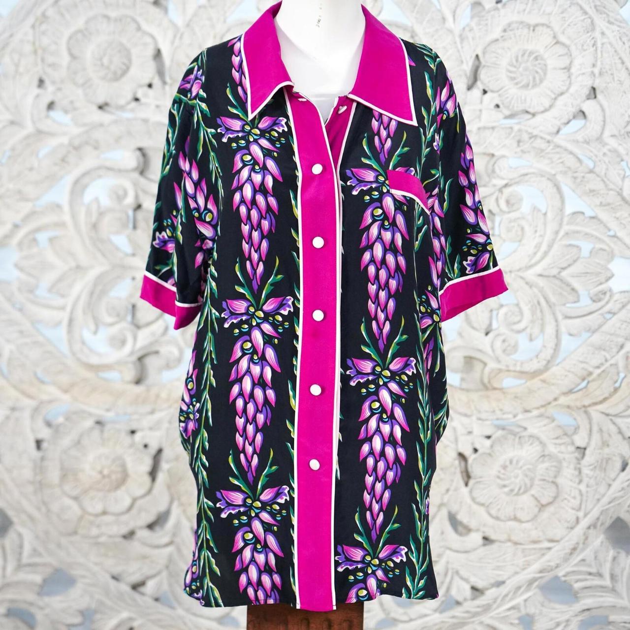 Women's Top - Pink - L – Vintage Bob Mackie Wearable Art Silk Shirt …