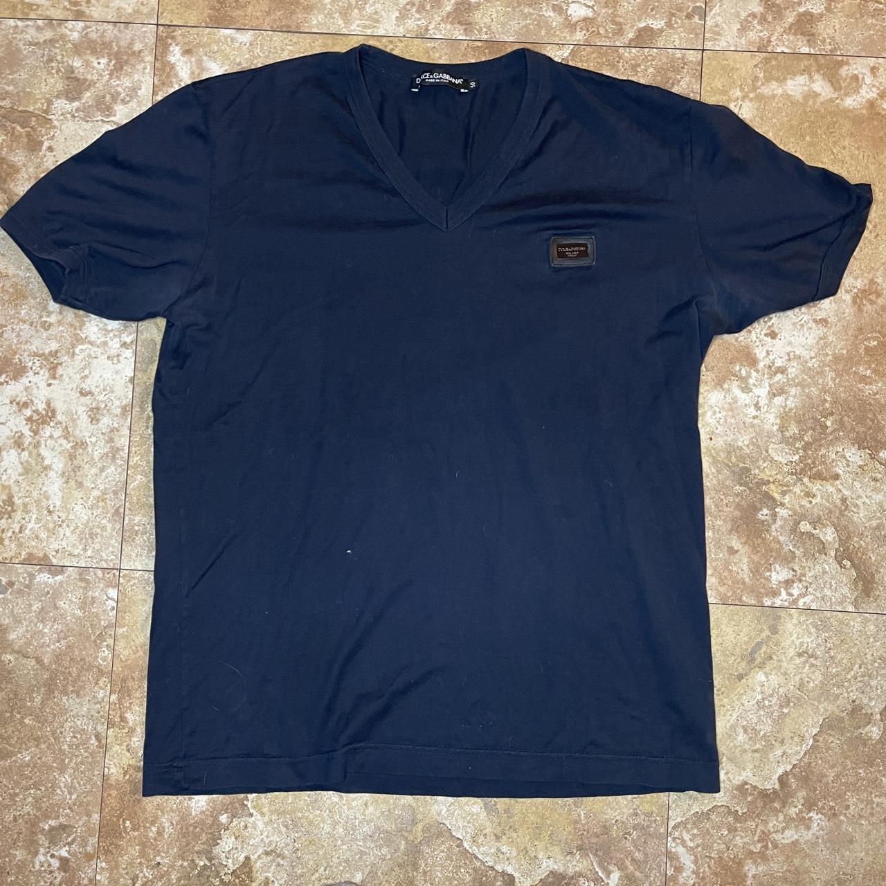 Dolce & Gabbana V-neck tee -size: L -style: navy... - Depop