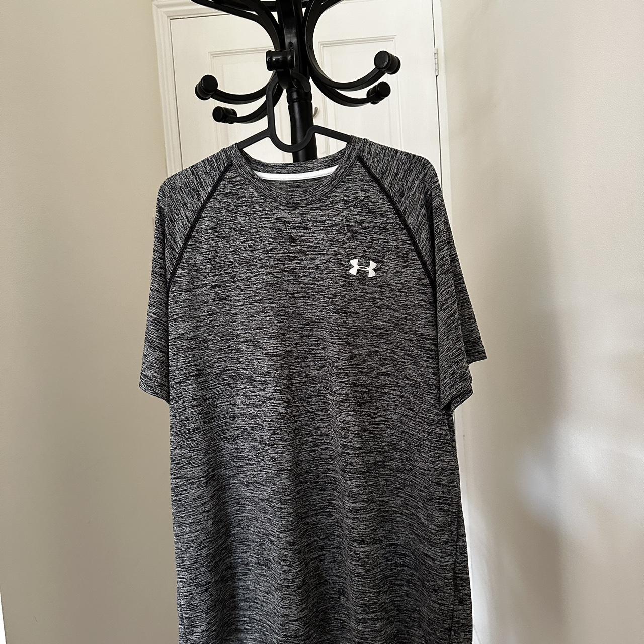 Grey under armour patterned gym training t shirt,... - Depop