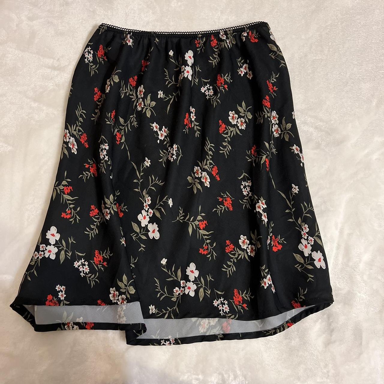 Black Floral Skirt 🥀 - size S - silky, lightweight,... - Depop