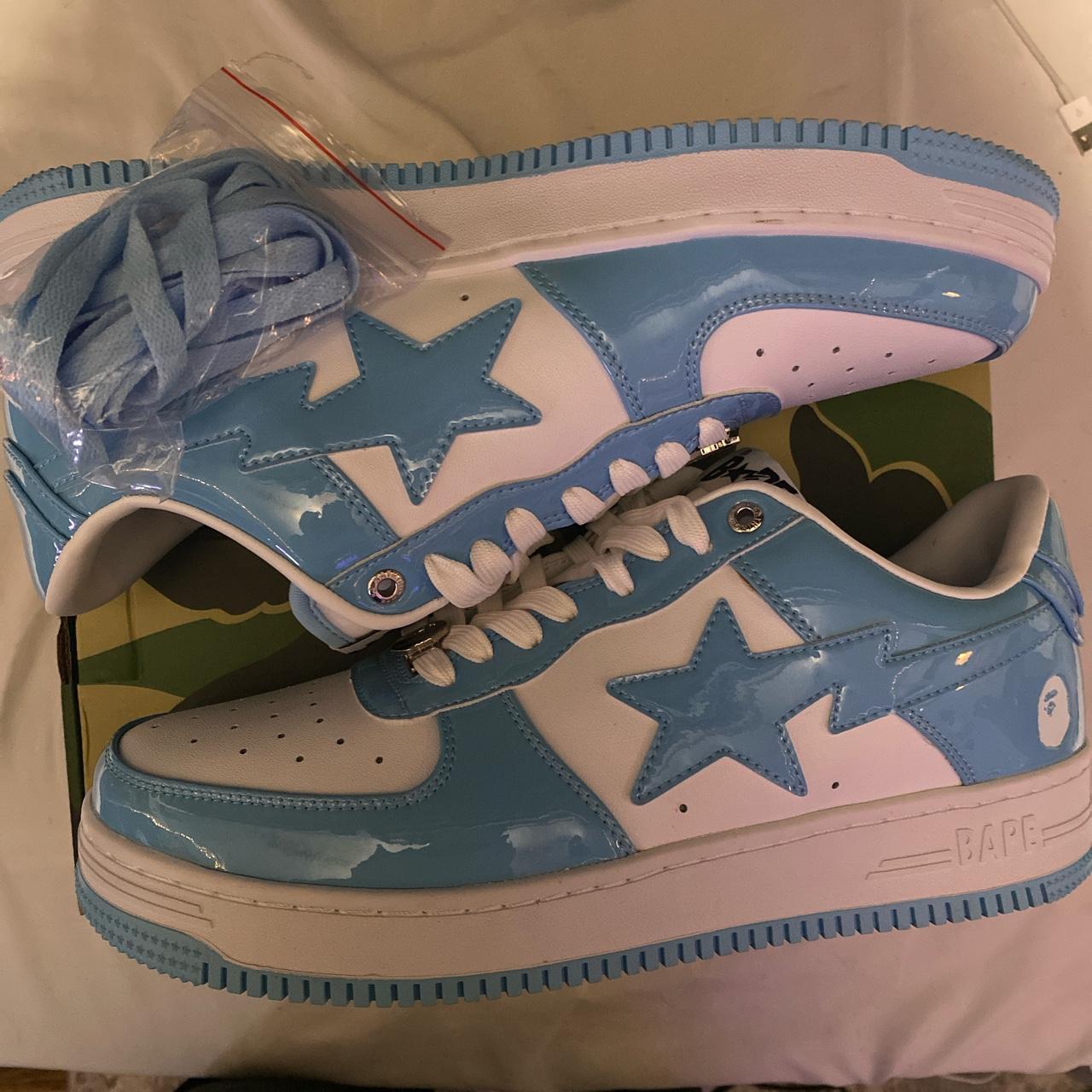 BAPE Men's Blue and White Trainers | Depop