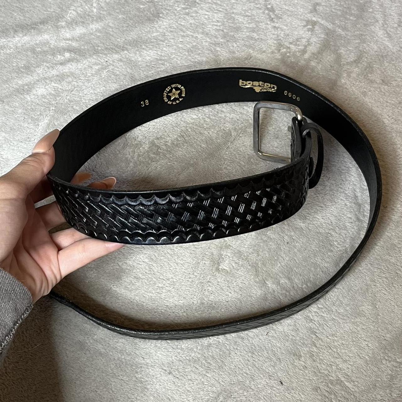 black basketweave design leather belt slight flaws... - Depop