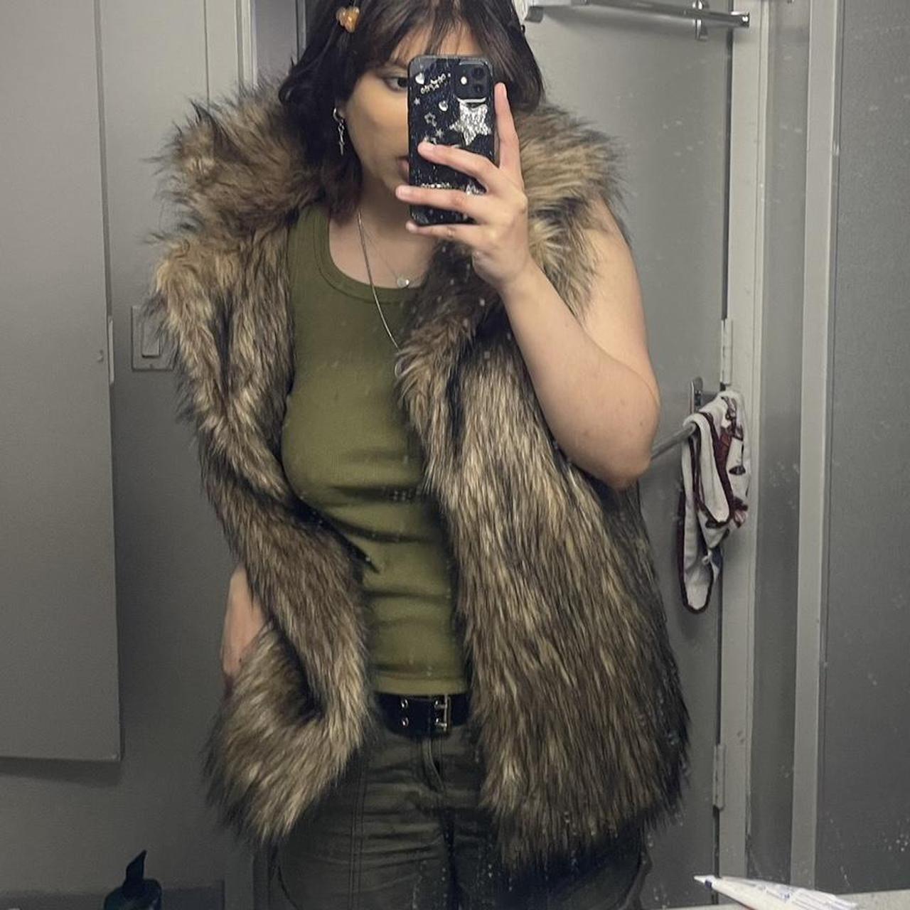 long faux fur vest - one size fits all no signs of... - Depop