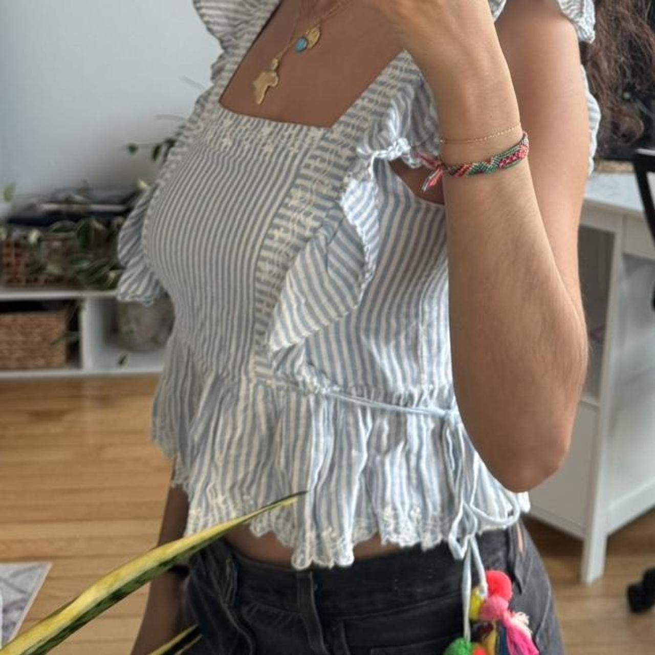 Zara blue top with ruffles on the shoulders. Size... Depop