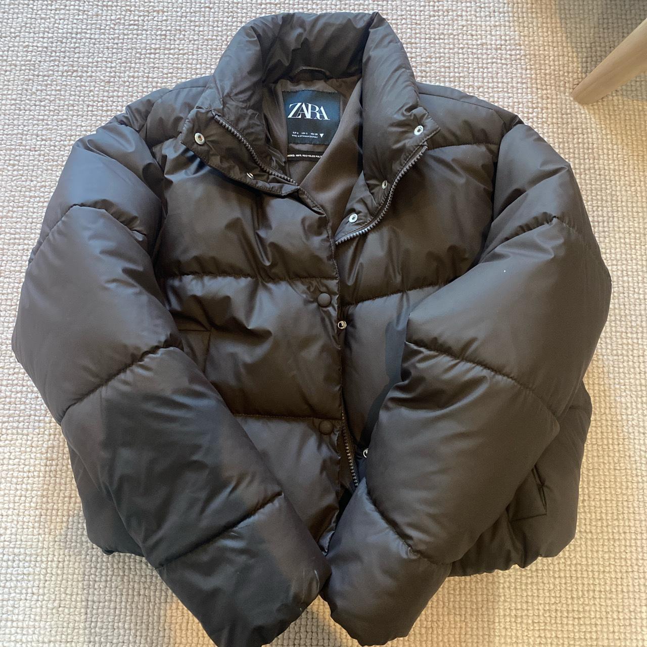 Zara brown cropped puffer jacket - Depop