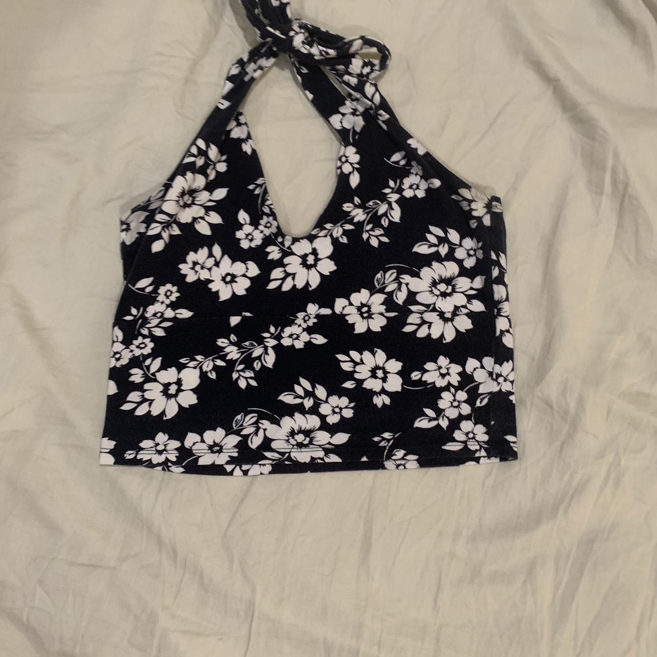 Dark blue Hollister cropped halter top floral Depop