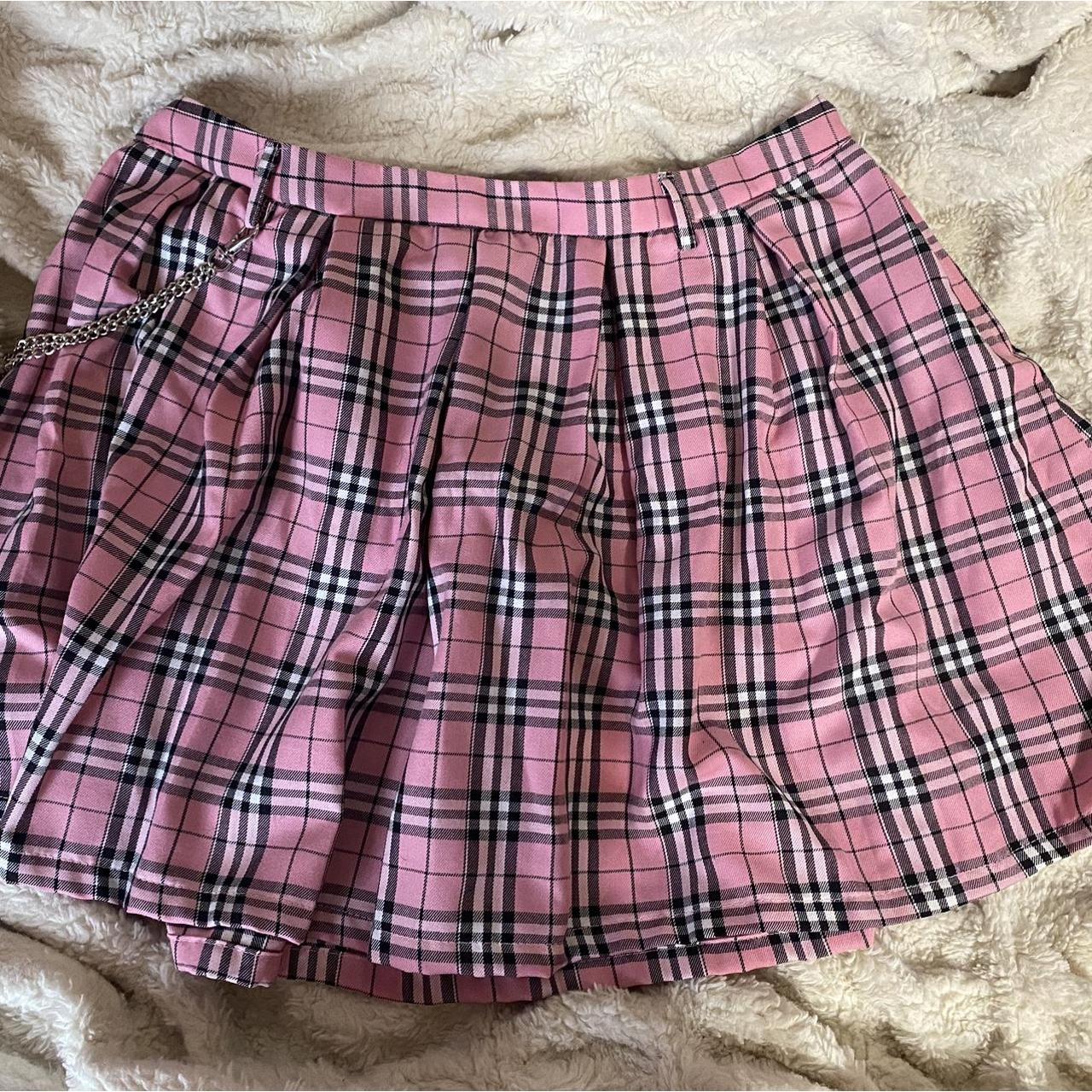 pink plaid skater skirt with pockets from hot