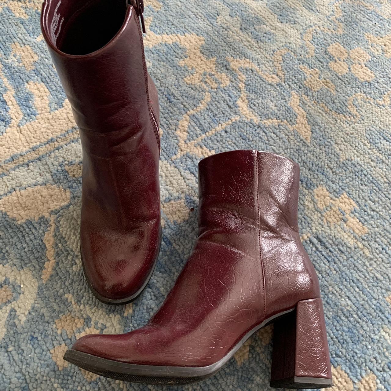 Target Women's Burgundy and Black Boots Depop