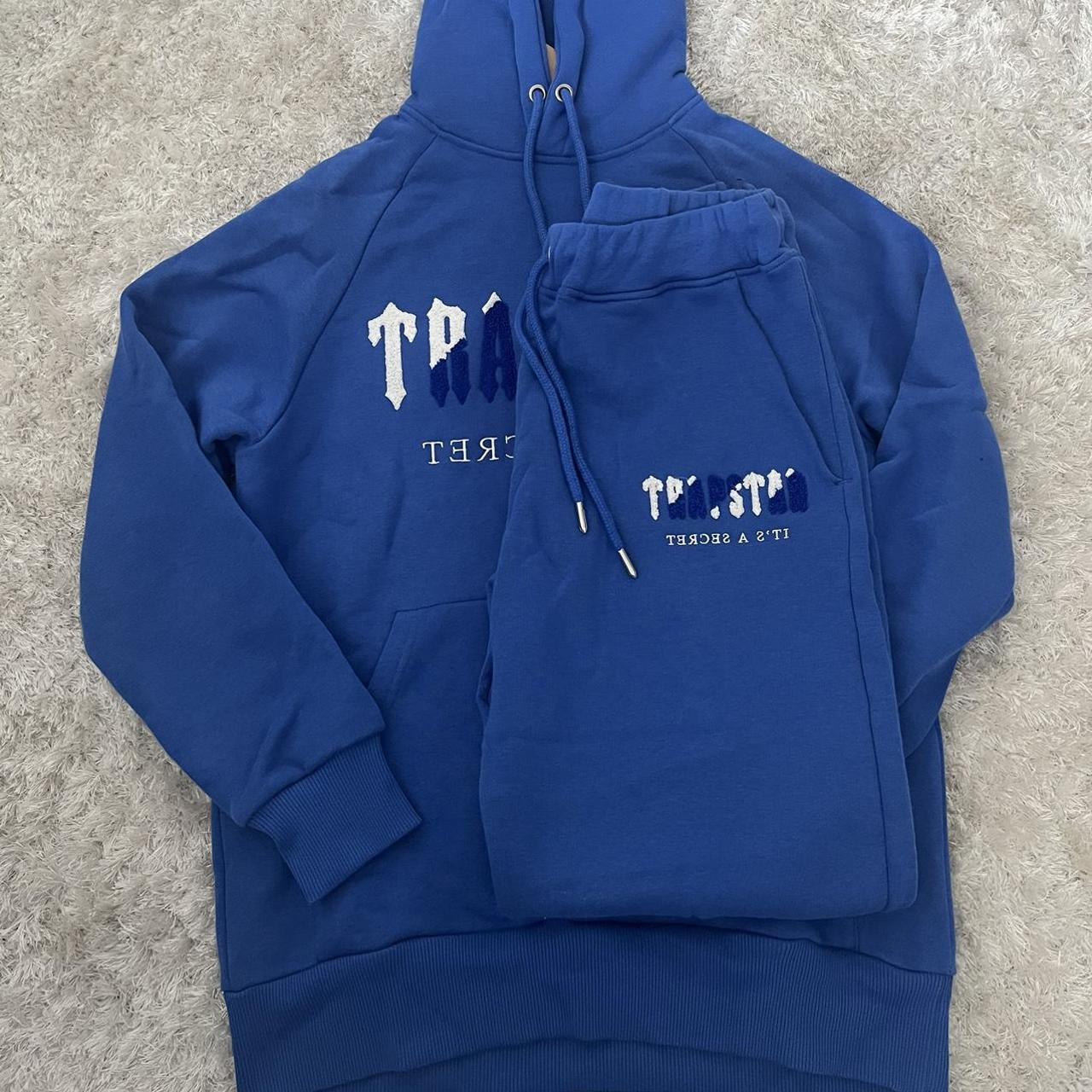 Trapstar Men's Blue and White Hoodie Depop
