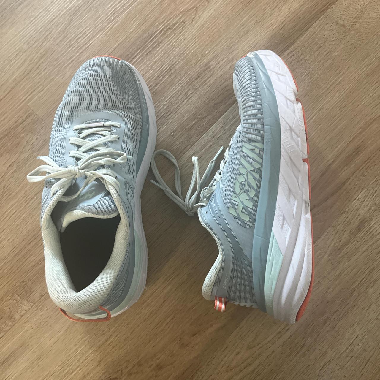 hoka one one bondi 8s jn light blue and orange... - Depop