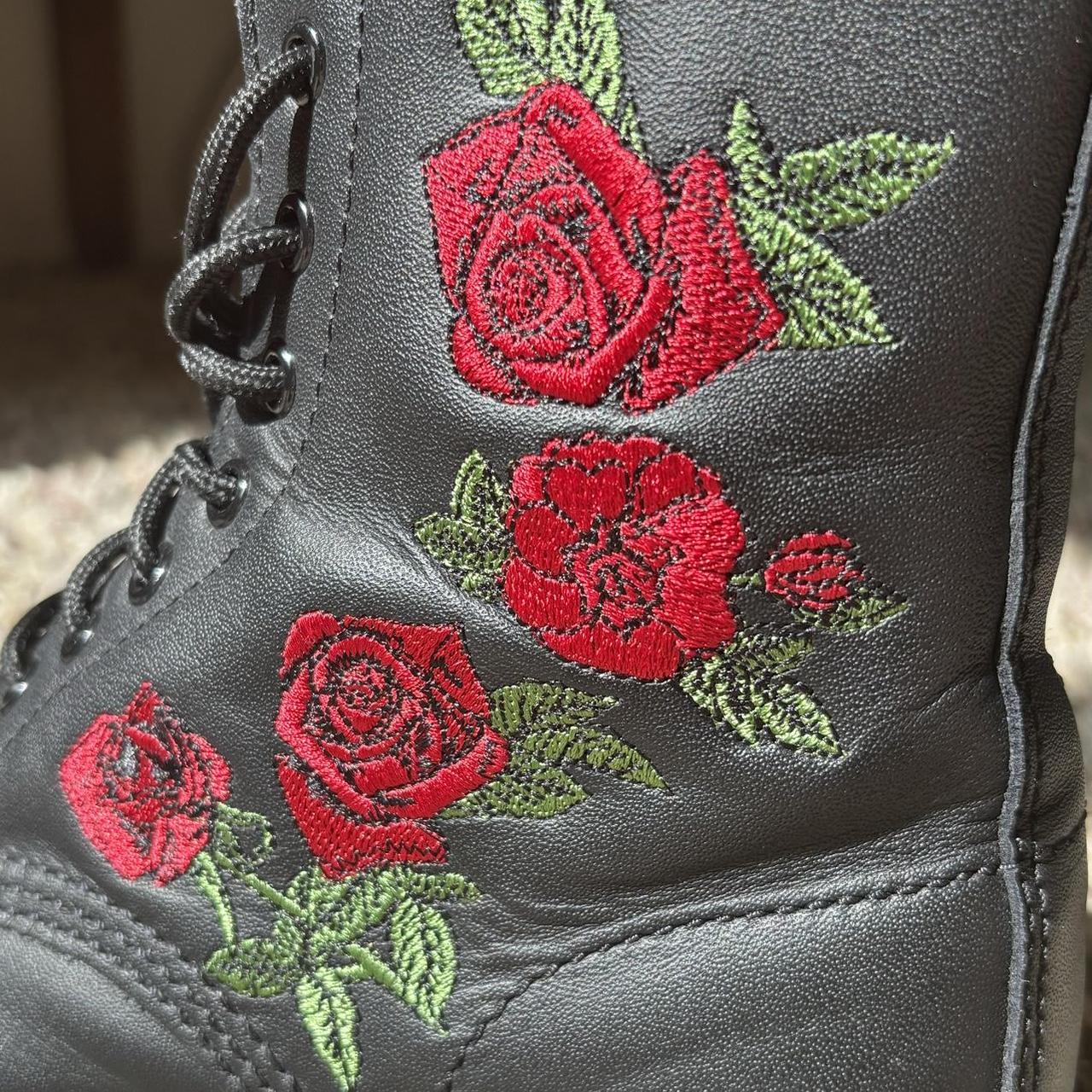 Rose embroidered doc marten boots. Price is... Depop