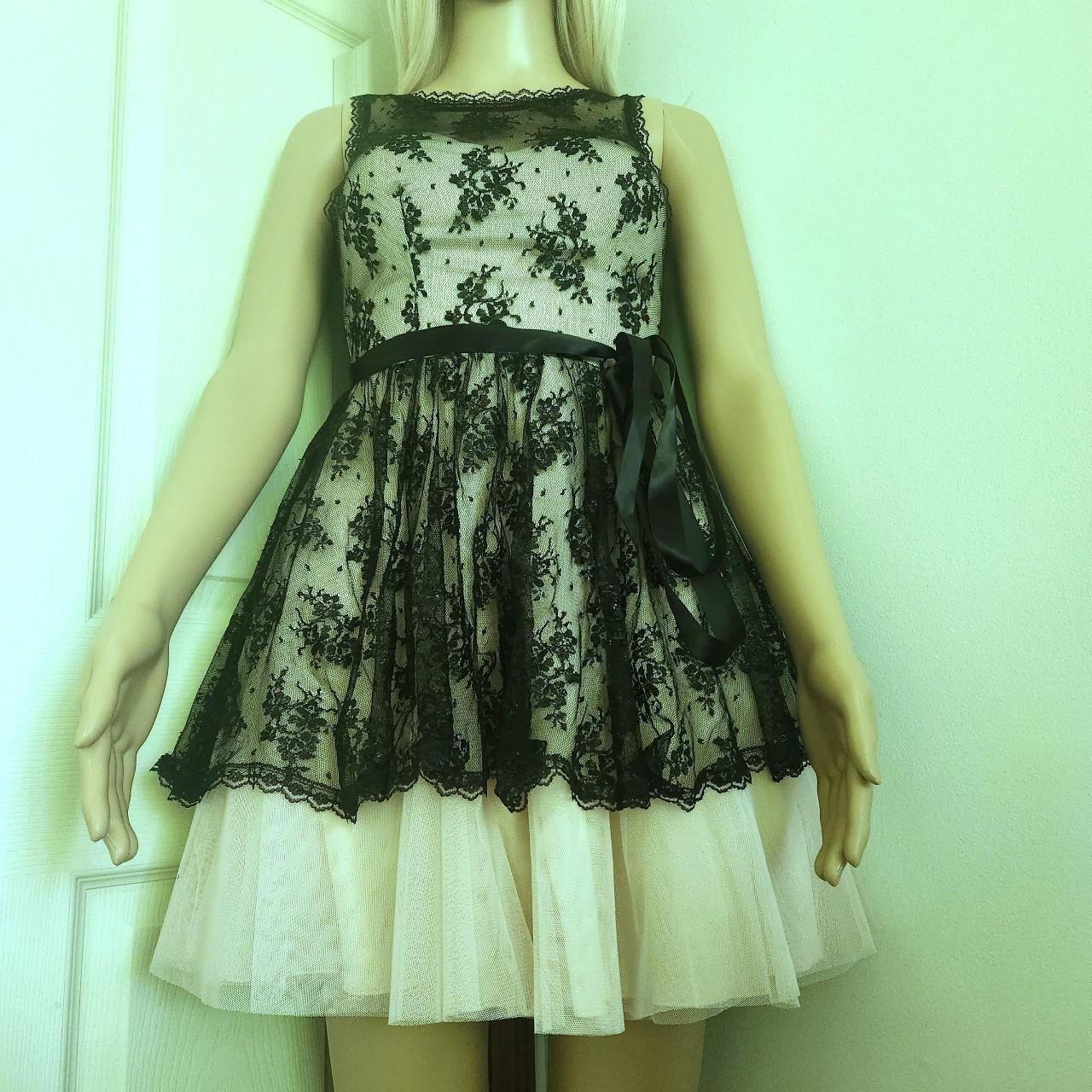 B. Darlin Dress Black Lace Overlay With Beige Tulle... - Depop