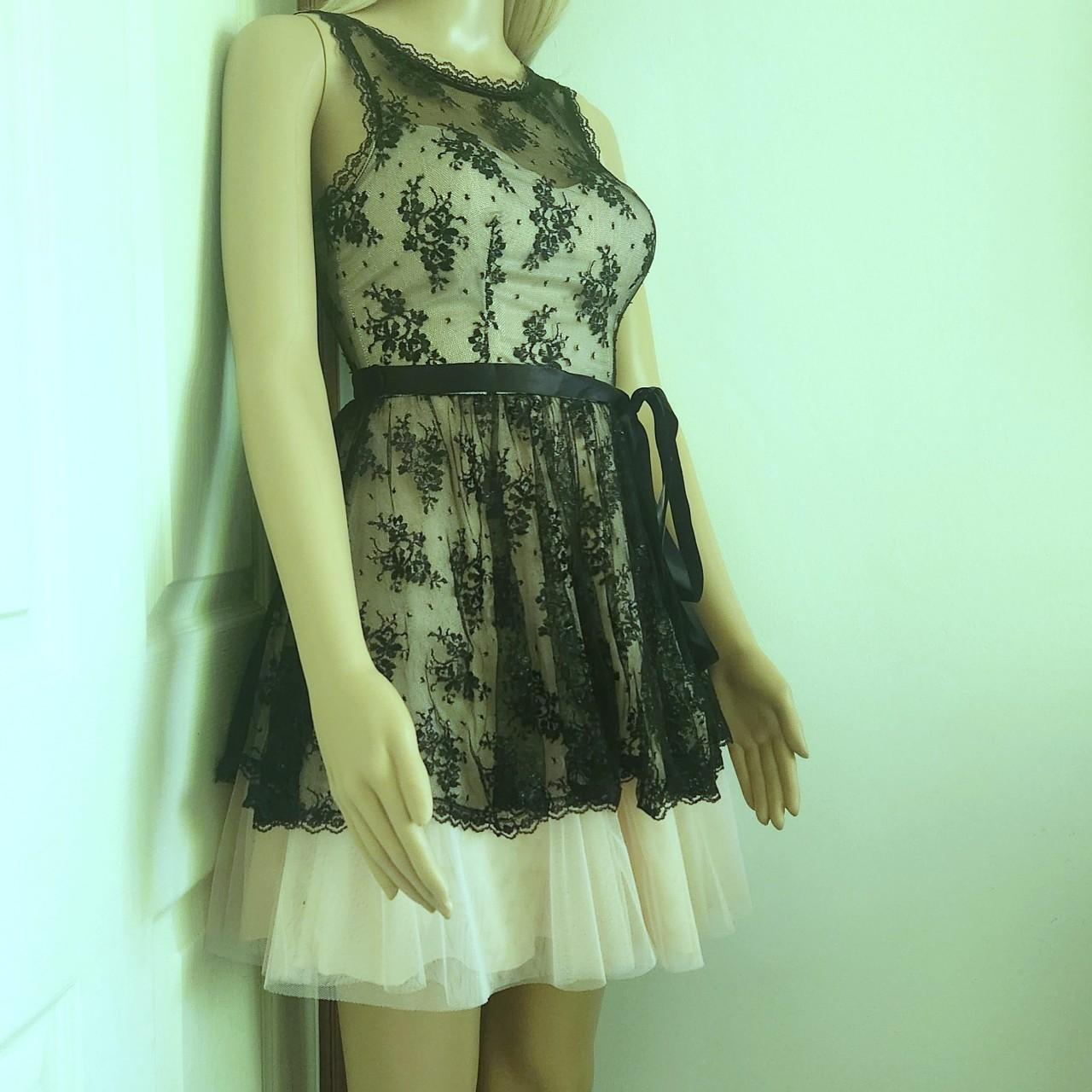 B. Darlin Dress Black Lace Overlay with Beige Tulle... - Depop