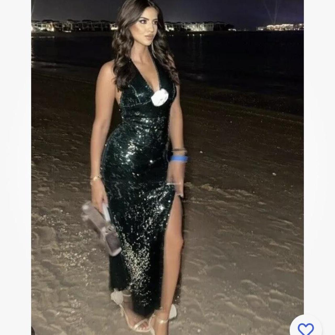 ZARA NEW WOMAN MIDI SEQUINNED HALTER NECK DRESS SLIT | Depop