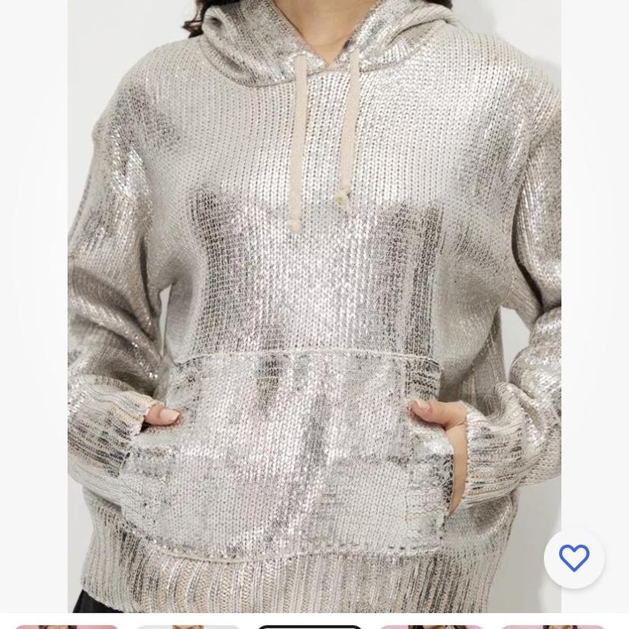 ZARA WOMAN FW23 SILVER FOIL HOODED KNIT SWEATSHIRT | Depop