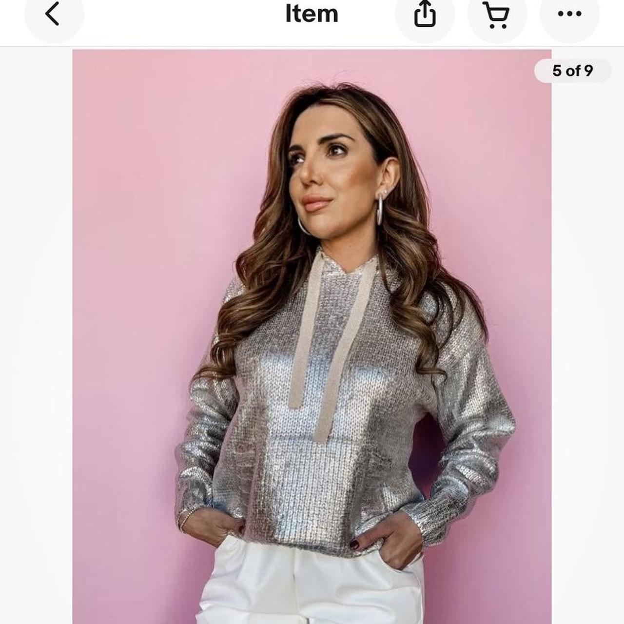 ZARA WOMAN FW23 SILVER FOIL HOODED KNIT SWEATSHIRT | Depop