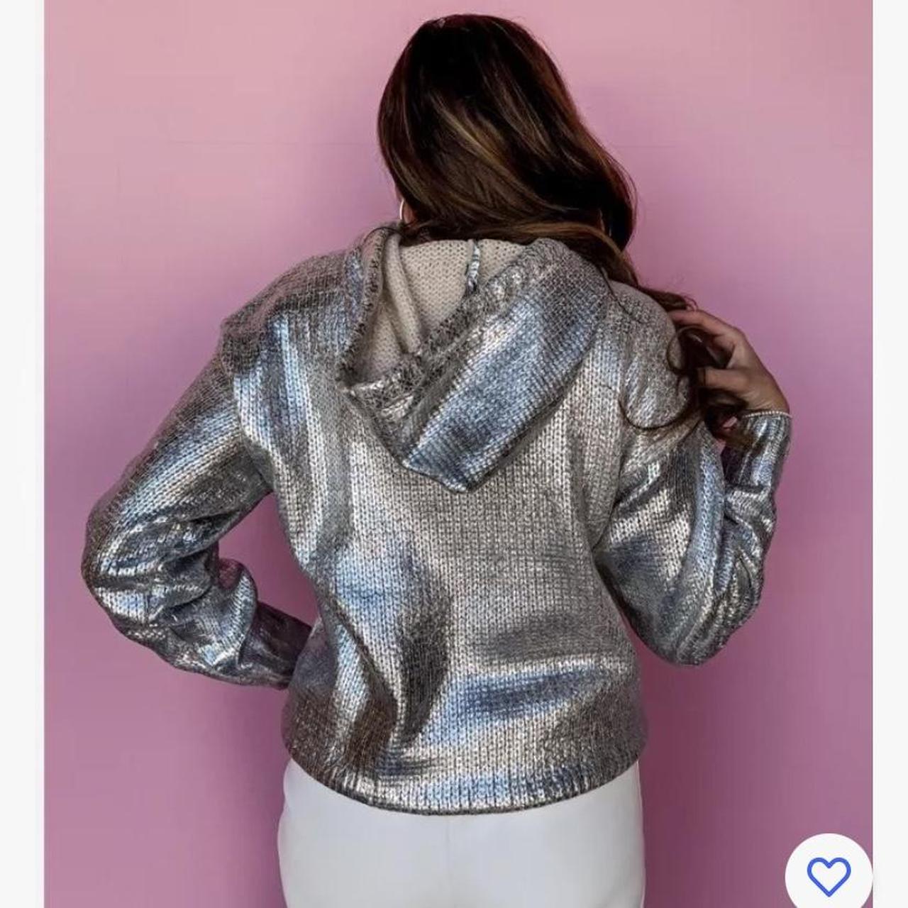 にぶぶ 2/2 ZARA WOMAN FW23 SILVER FOIL HOODED KNIT SWEATSHIRT | Depop