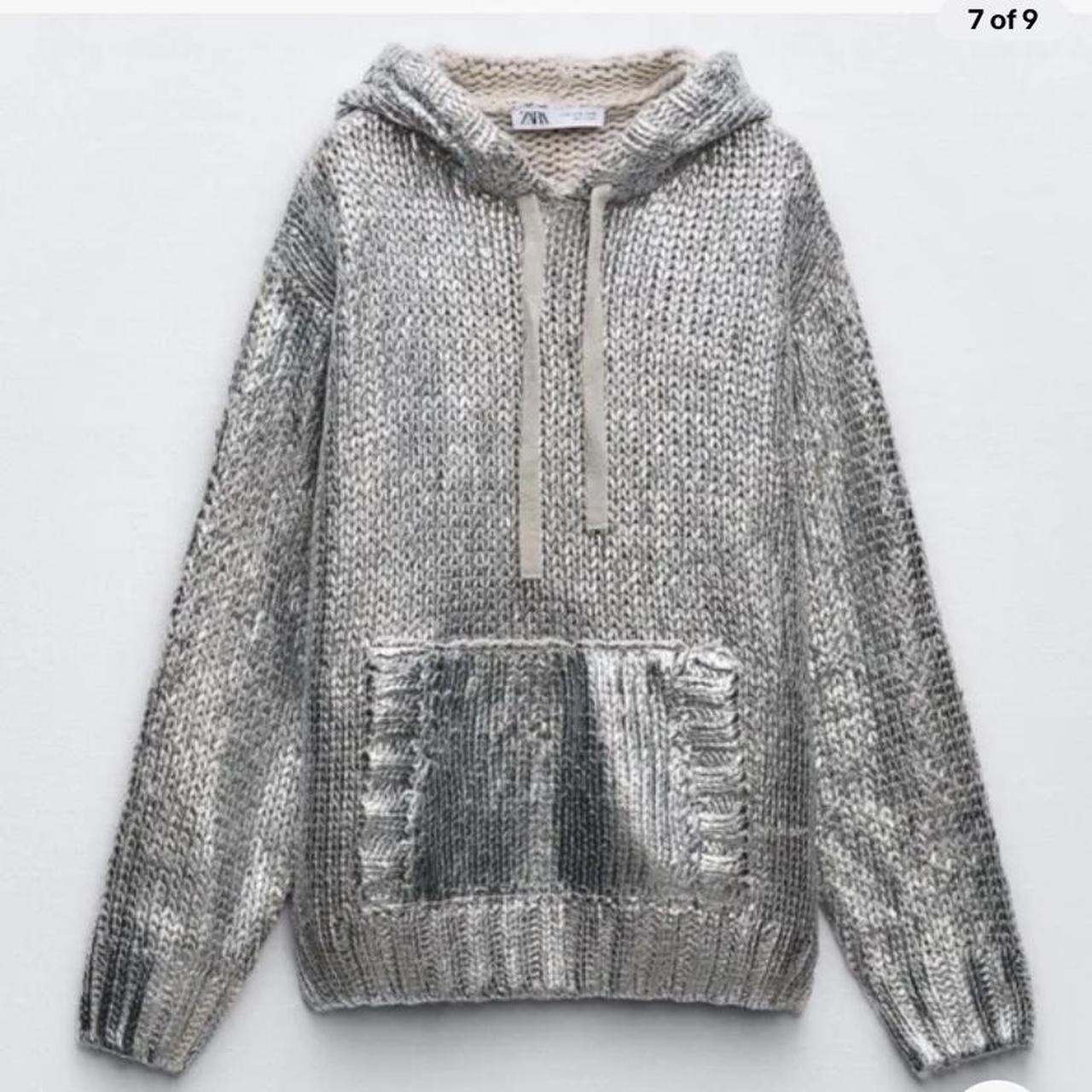 にぶぶ 2/2 ZARA WOMAN FW23 SILVER FOIL HOODED KNIT SWEATSHIRT | Depop