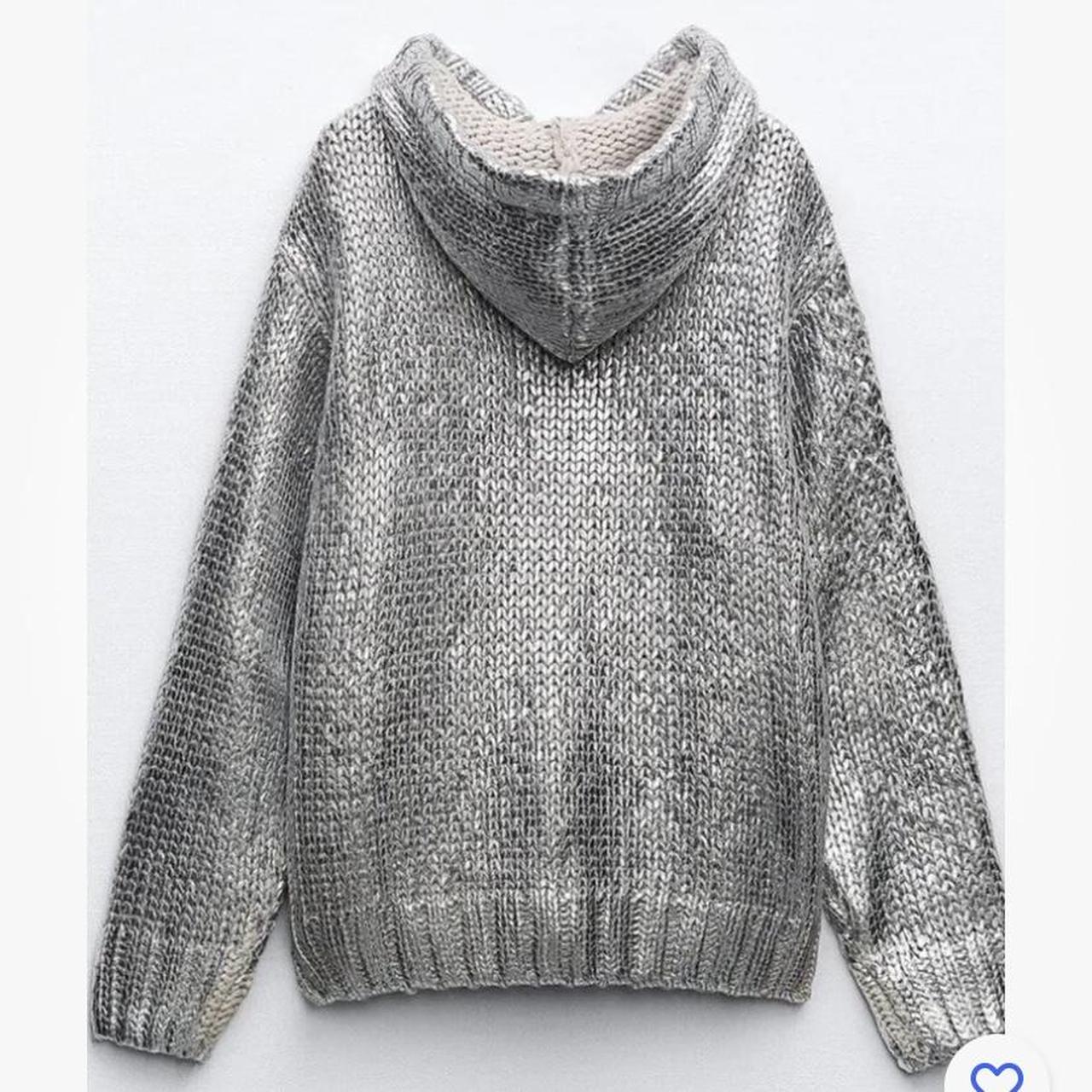 ZARA WOMAN FW23 SILVER FOIL HOODED KNIT SWEATSHIRT | Depop