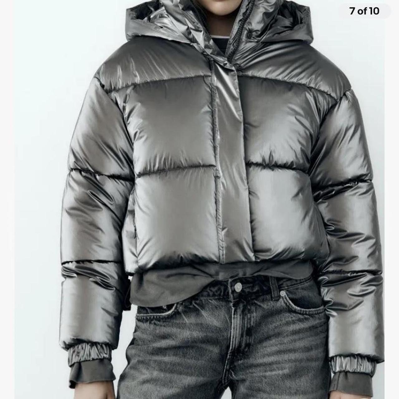 ZARA BNWT 2023. SILVER METALLIC CROPPED PUFFER | Depop