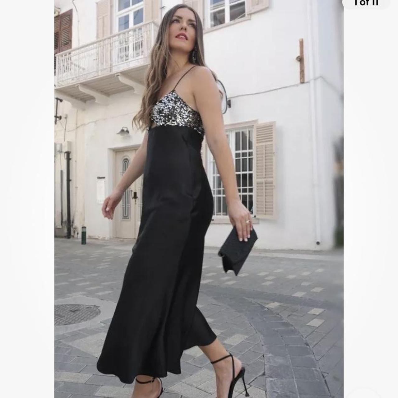 Zara Black Strapless Slip Dress ZARA CONTRAST SEQUINNED SLIP DRESS