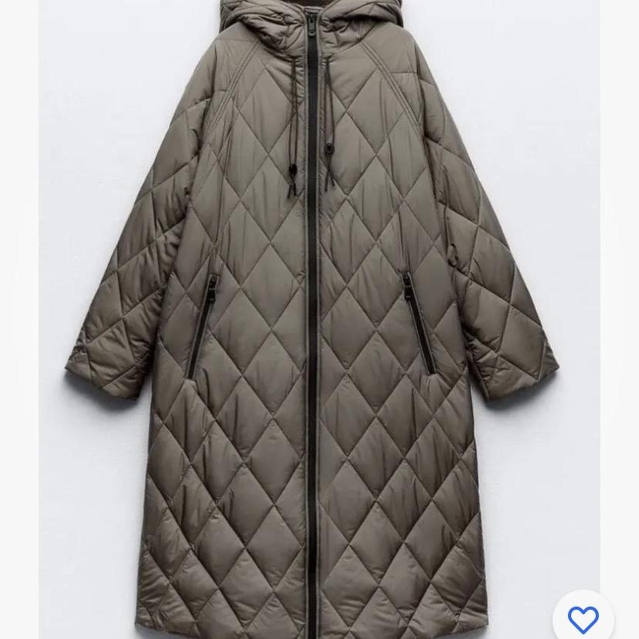 Puffer Zara Khaki Long Coat Zara Long Puffer Jacket Khaki Size XS