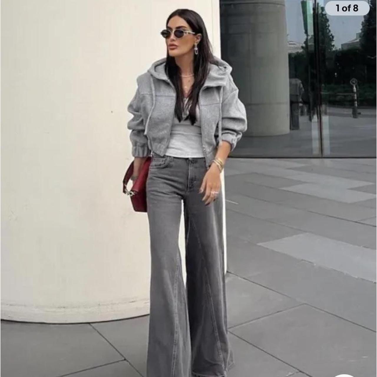 Zara CROPPED FELT TEXTURE SWEATSHIRT Grey UK size M | Depop