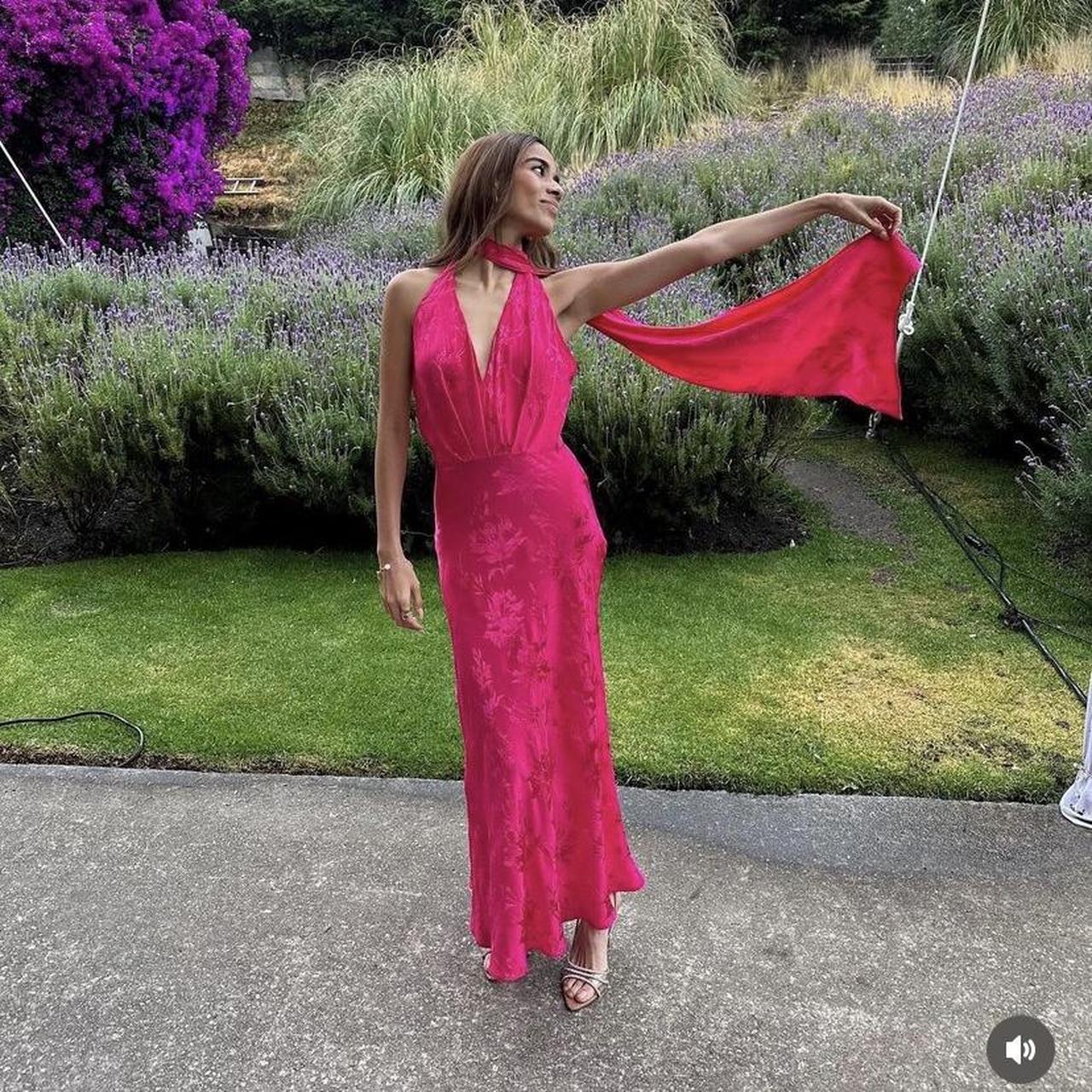 ZARA WOMAN HALTER JACQUARD MIDI DRESS WITH